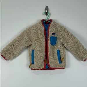 Patagonia Kids 12-18 Mo Sherpa Fleece Jacket Blue and Red Accents Hood Zipper